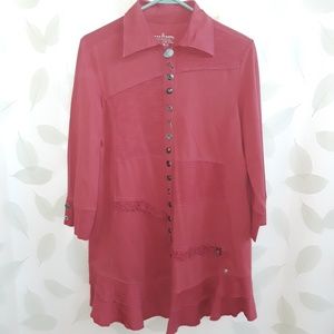 Neon Buddha Red Ruffle Button Up Tunic